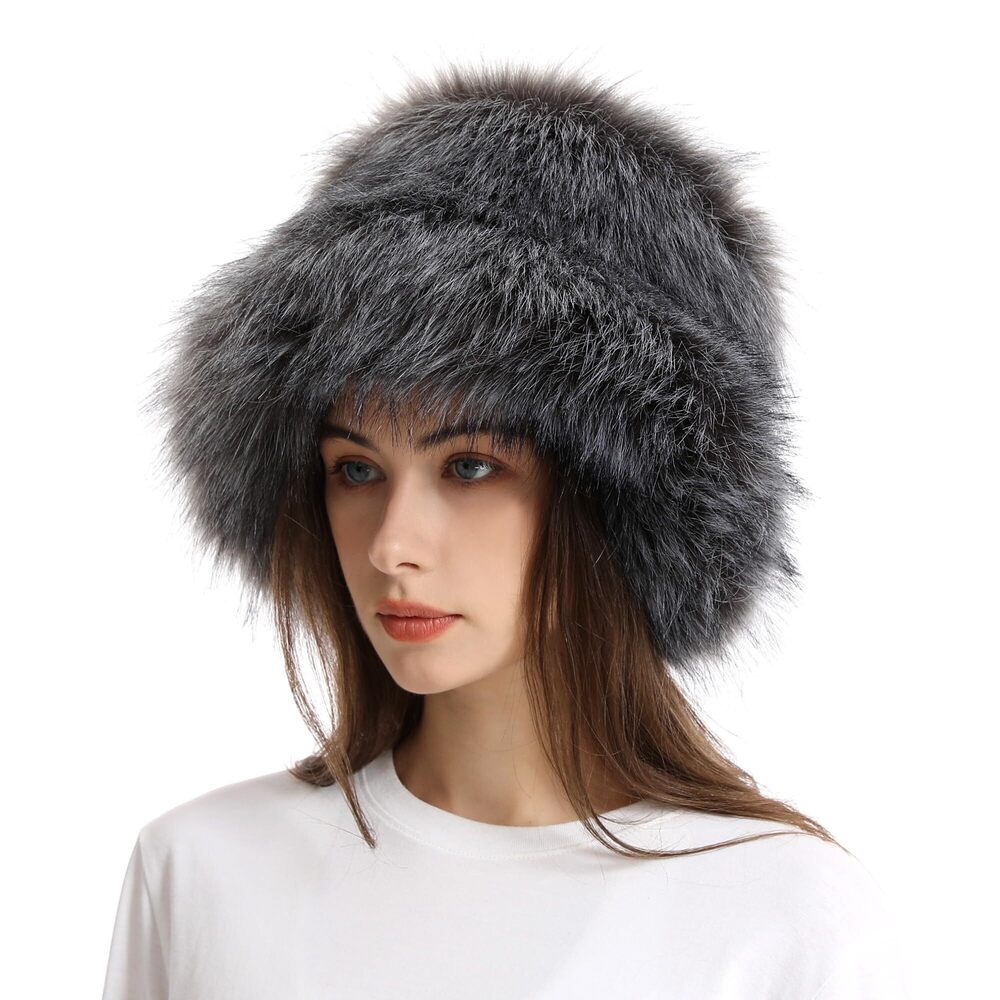 9373 Plush Fisherman Hat Artificial Fur Bucket Hat Winter Warm Plush Bucket